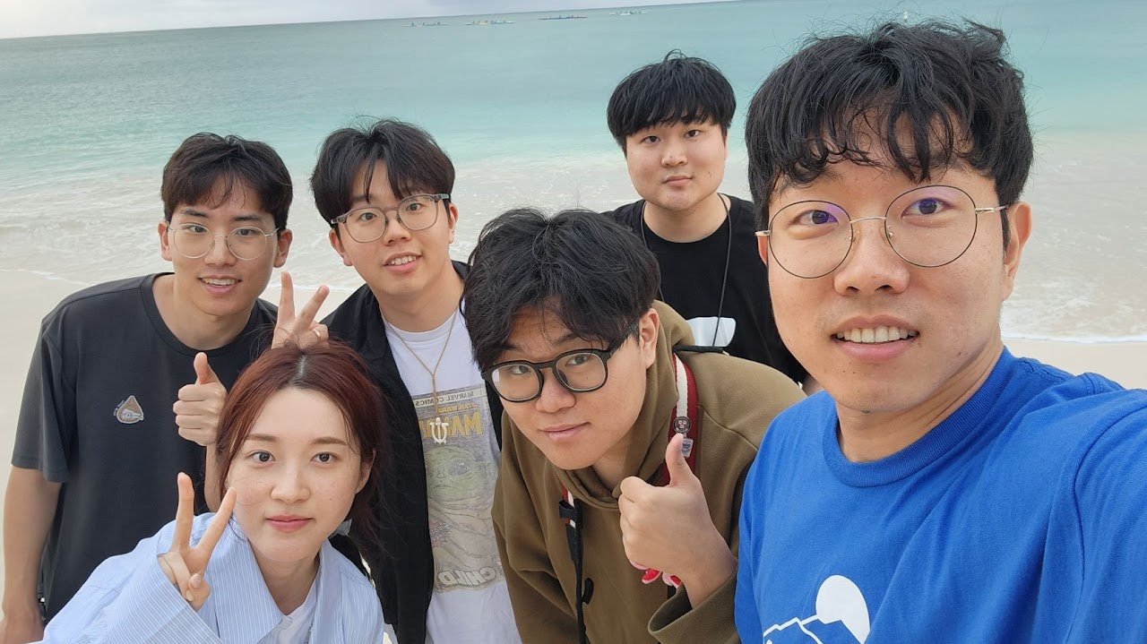Group selfie on the beach during the CHI 2024 conference trip.