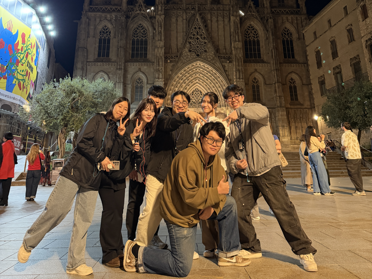 Evening group photo during the CHI 2026 conference trip.